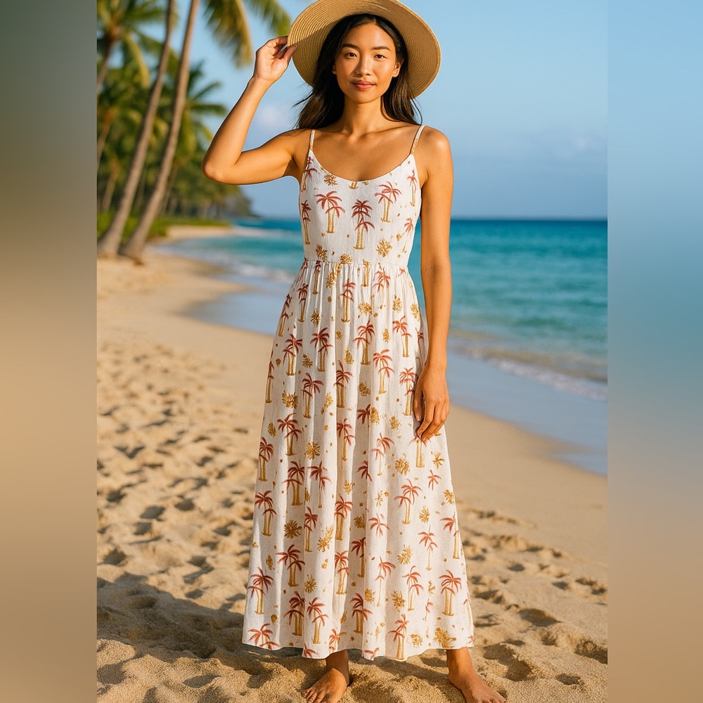 H&M Collab Tropical Print Sleeveless Maxi Dress Large